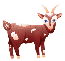Cute goat animal in brown color. Vector kids illustration