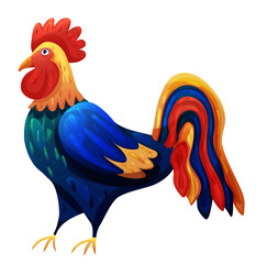 Rooster bird from farm with big tail. Vector illustration