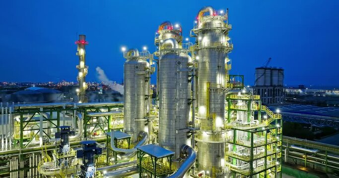 Aerial view of oil refinery and chemical plant in industrial area