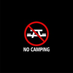 No campsite and no picnic .NO camping icon  isolated on black background