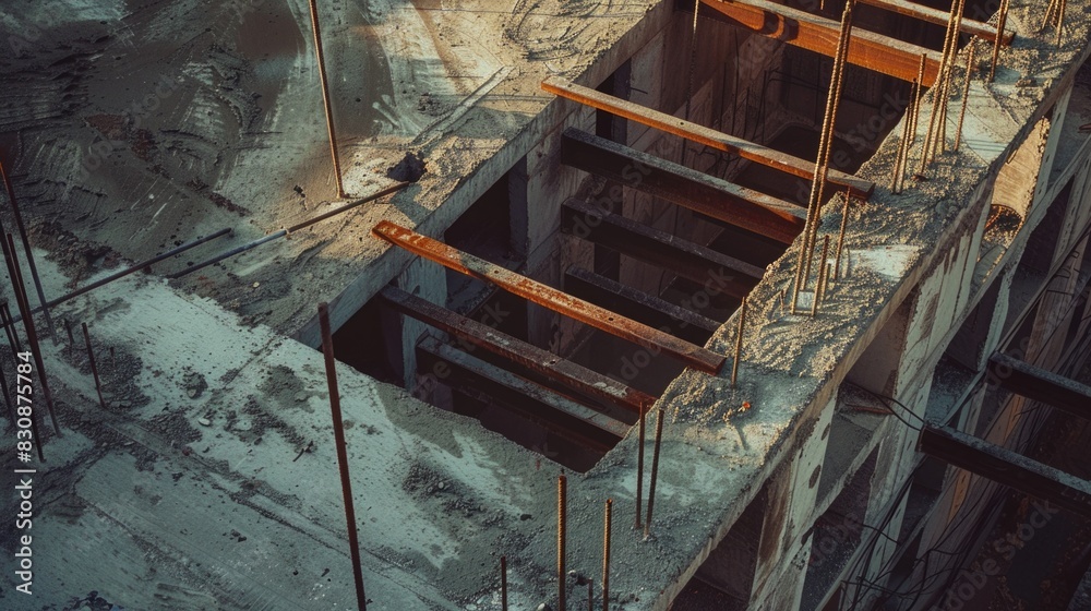 Poster A construction site with a hole in the ground. Suitable for construction or engineering projects