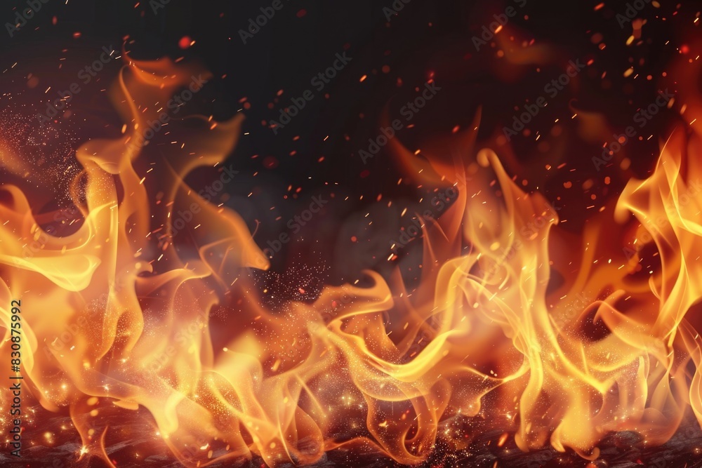 Aufkleber A close-up view of a fire with a black background. Perfect for adding warmth and intensity to design projects