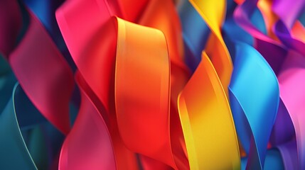 Colorful 3D ribbons flowing against a backdrop of LGBTQ
