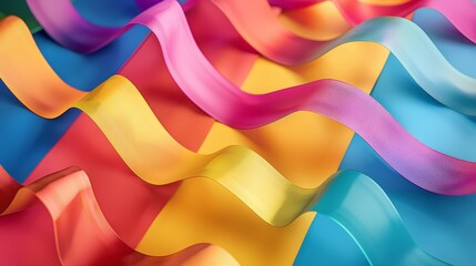 Colorful 3D ribbons flowing against a backdrop of LGBTQ