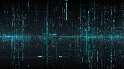 Dynamic digital landscape with streaming data lines and geometric shapes