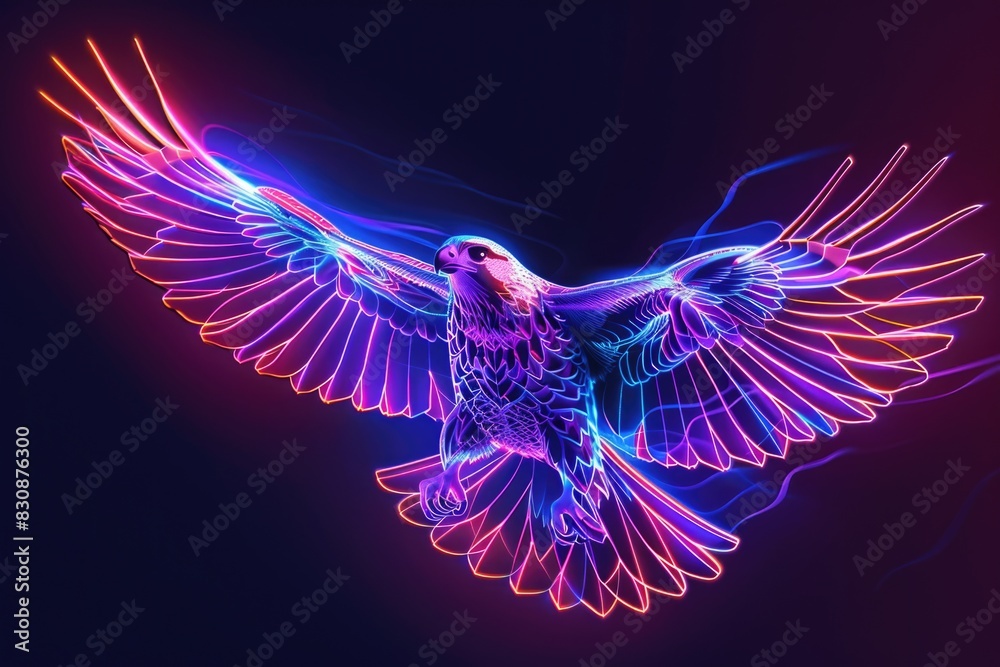 Poster a neon bird flying in the air. suitable for various creative projects