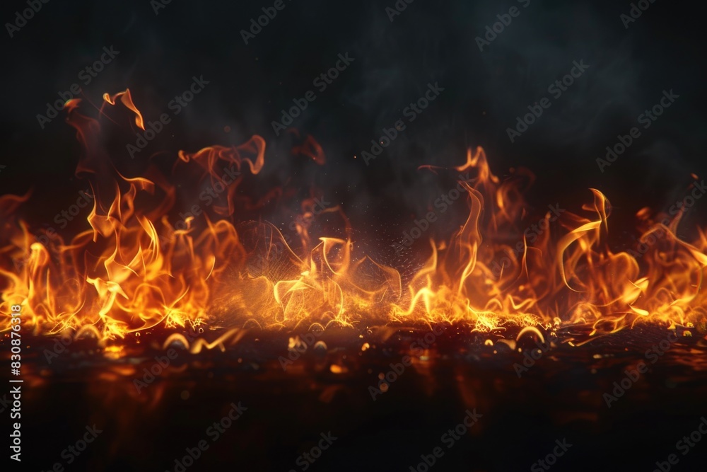 Poster intense fire burning on a dark backdrop, suitable for concepts of danger and power