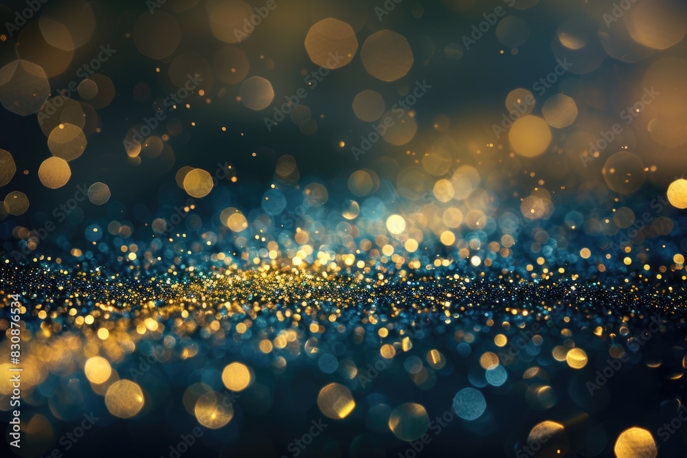 Poster a blurry image of a blue and gold background. suitable for various design projects