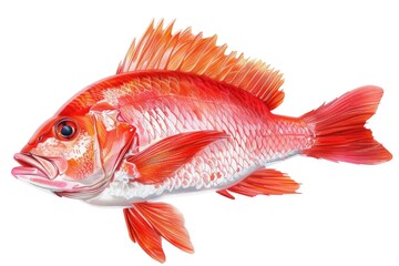 Vibrant red fish with orange fins on a clean white background. Perfect for aquatic themed designs