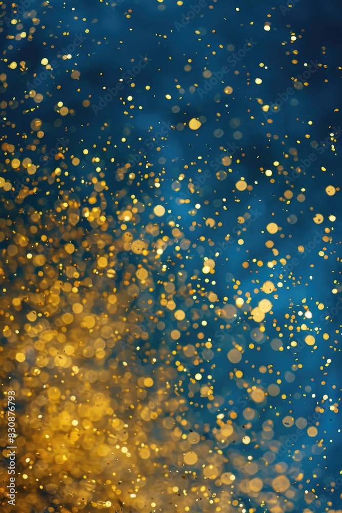 Poster close up of a blurry background in gold and blue colors. great for design projects and presentations