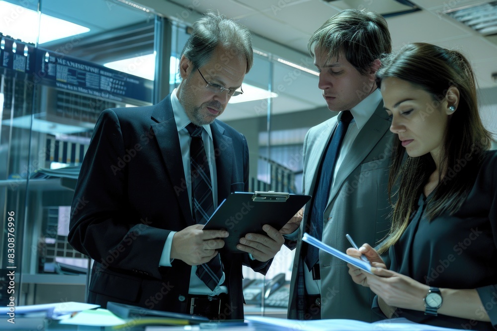 Poster a man and a woman looking at a tablet computer. suitable for technology concepts