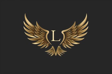 Obraz premium Elegant and stylish golden letter L with wings on a black background. Perfect for luxury and sophisticated designs