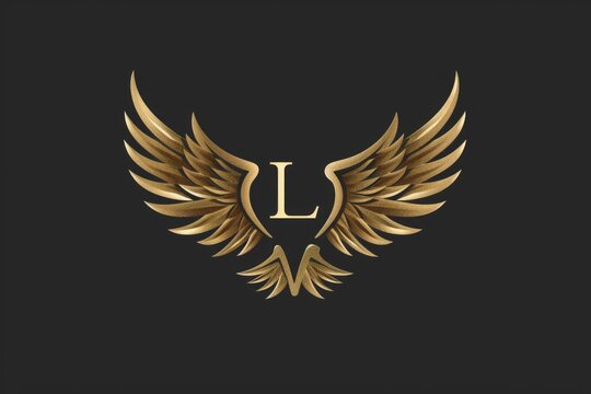 Elegant and stylish golden letter L with wings on a black background. Perfect for luxury and sophisticated designs