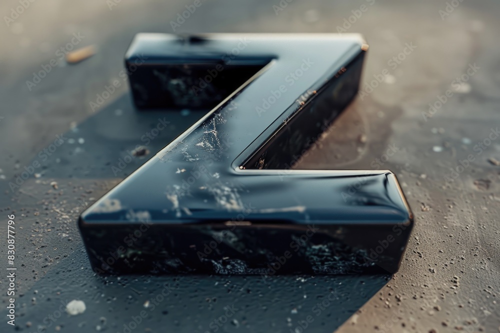 Poster detailed shot of a black letter on a wet surface, suitable for various design projects