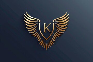 Elegant golden letter K with wings on a dark backdrop, ideal for design projects