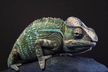 Obraz premium Close up of a chameleon on a rock, suitable for nature and wildlife themes