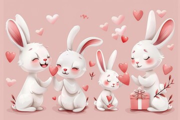 A group of cute white rabbits sitting together. Perfect for Easter or animal-themed designs