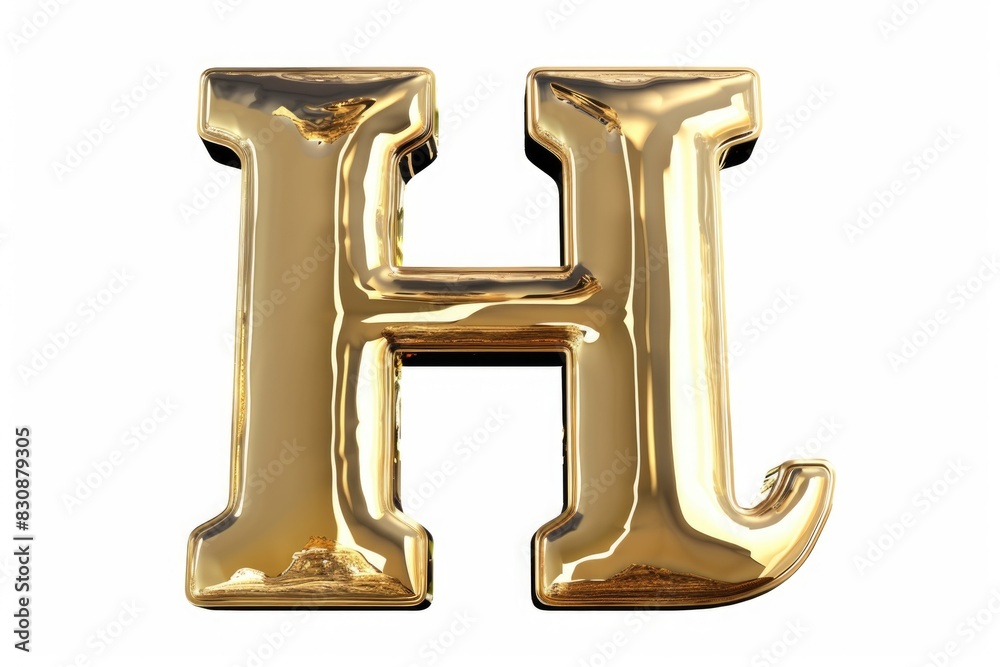 Poster A shiny gold letter H on a plain white background. Suitable for various design projects