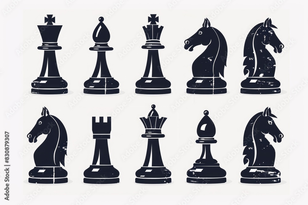 Aufkleber chess pieces arranged on a plain white background, suitable for various concepts