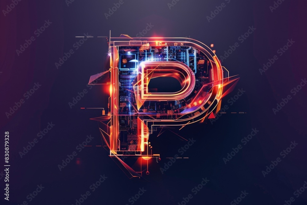 Poster letter p made of circuit board, suitable for technology and innovation concepts