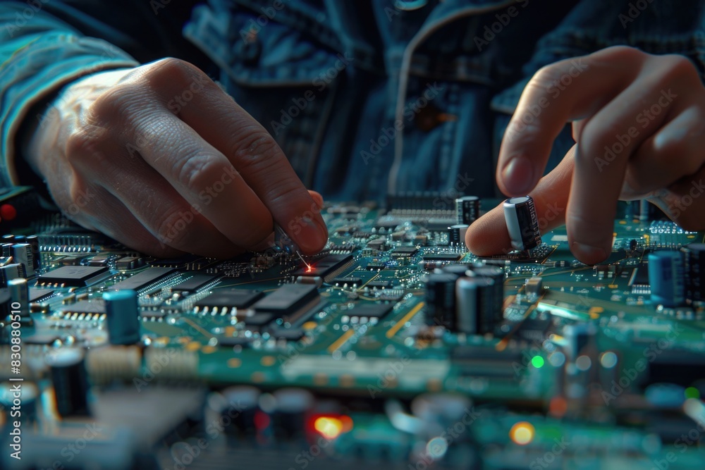 Aufkleber Close up of a person working on a computer. Suitable for technology concepts