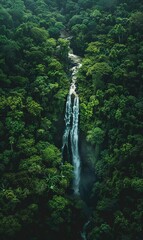 An aerial perspective of a breathtaking waterfall weaving through the dense jungle of Luang Prabang, highlighting the natural splendor of the area, generated with AI