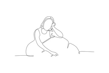 Frustrated woman having trouble sleeping. Struggling to sleep concept one-line drawing