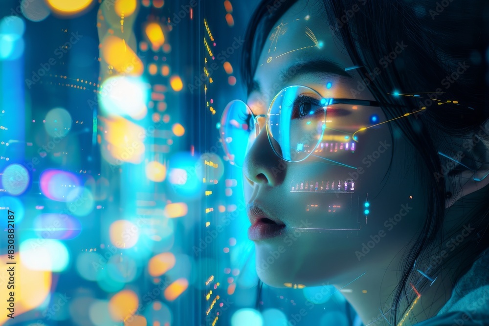 Poster silhouette of a person featured against a dynamic tech interface with soft bokeh