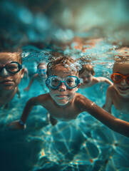 Naklejka premium childs swims in the pool underwater
