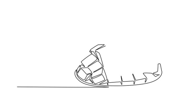 Animated self drawing of continuous line draw of half sliced healthy organic mango for orchard logo identity. Fresh tropical fruitage concept for fruit garden icon. Full length single line animation