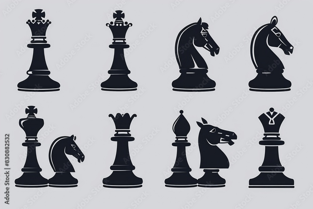 Poster image of a set of black and white chess pieces. suitable for strategy and competition concepts