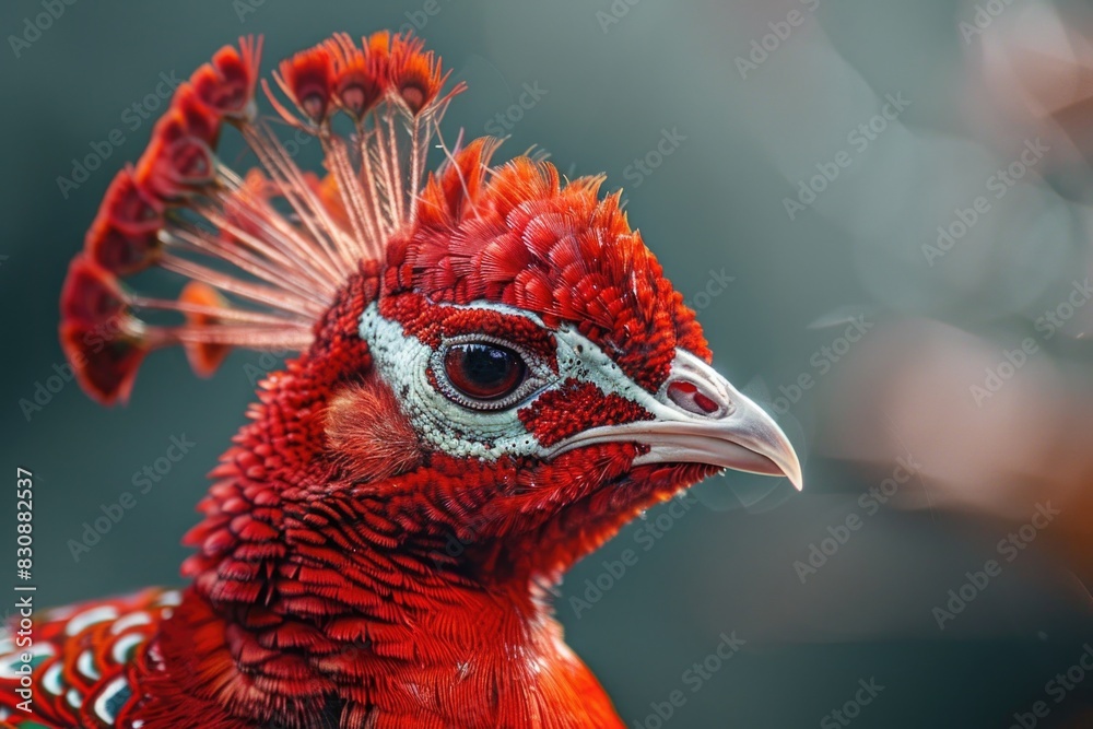 Poster a close-up of a red bird with vibrant feathers. suitable for nature-themed designs