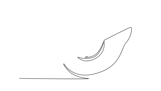 Self drawing animation of single line draw o sliced healthy organic avocado for orchard logo identity. Fresh summer fruitage concept for fruit garden icon. Continuous line draw. Full length animated