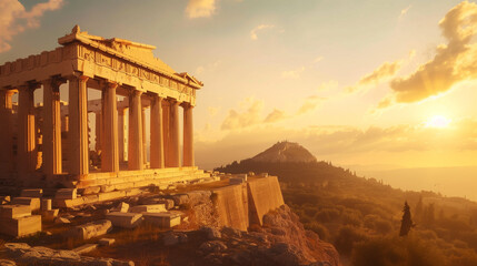 Obraz premium Fantasy Ancient greek city civilization during sunset