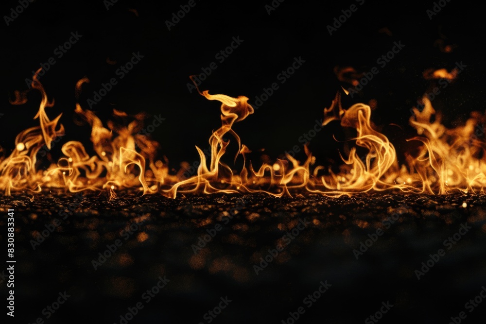 Poster close up view of fire burning on black background. suitable for various design projects