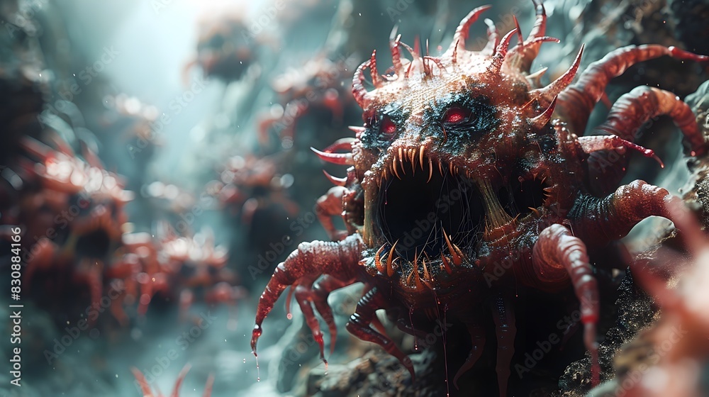 Poster captivating underwater creature with glowing tentacles and otherworldly presence