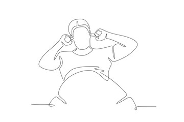 Frustrated man has trouble sleeping because of the noise. Struggling to sleep concept one-line drawing