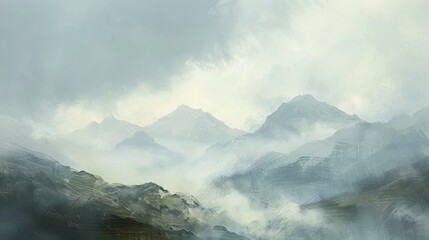 Fototapeta premium watercolur painting of misty mountains in the morning