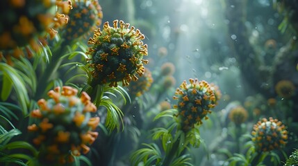 Colorful Blooming Wildflowers Under Soft Natural Lighting in Lush Green Forest