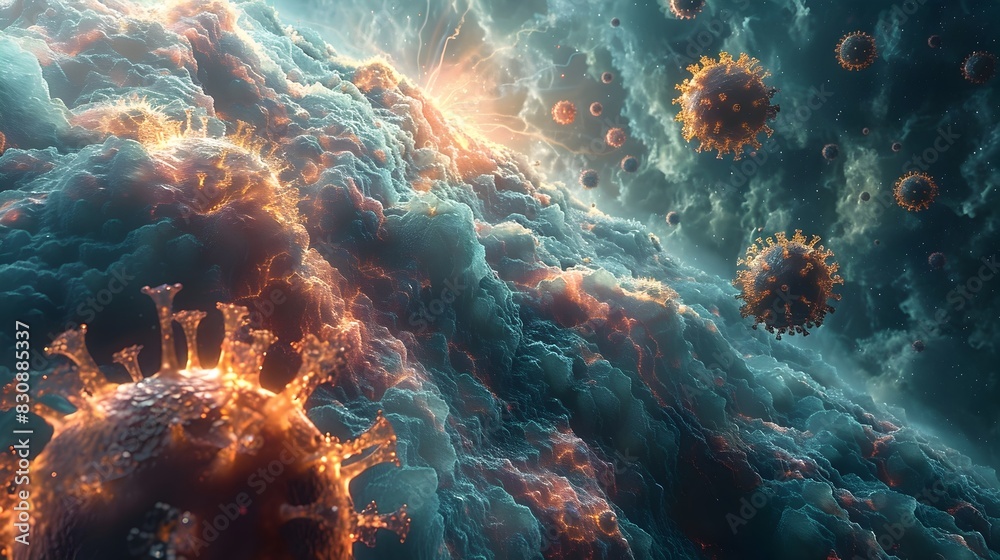 Poster cosmic energy explosion surreal celestial abstract colorful vibrant glowing swirling fluid atmospher
