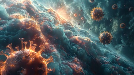 Fototapeta premium Cosmic Energy Explosion Surreal Celestial Abstract Colorful Vibrant Glowing Swirling Fluid Atmosphere Digital Background