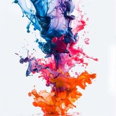 Vibrant splashes of blue, yellow, and red paint on white