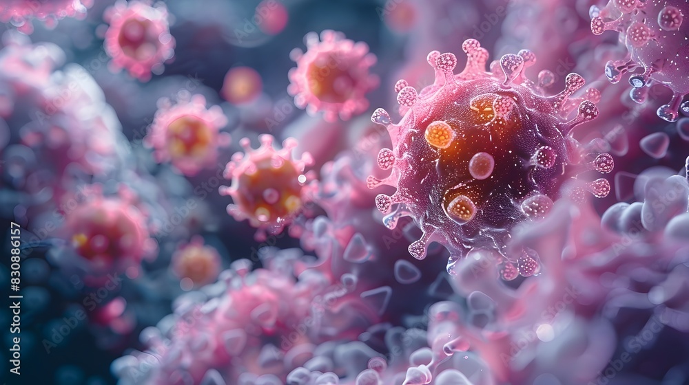 Poster detailed microscopic rendering of infectious viral structure for medical and scientific applications