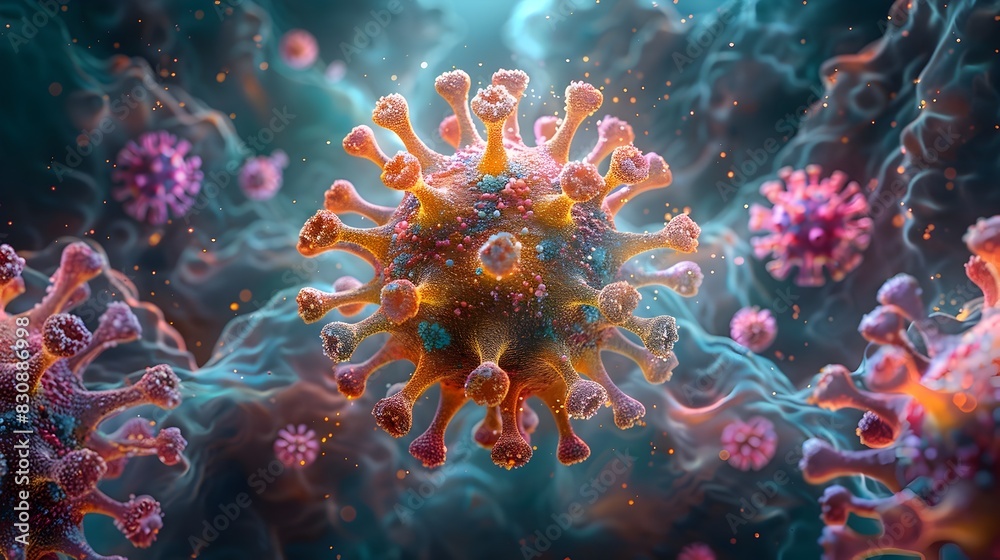 Aufkleber detailed microscopic view of coronavirus sars cov 2 structure in digital molecular rendering