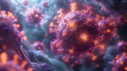 Fototapeta premium Detailed Microscopic View of Novel Coronavirus Causing Global Health Crisis