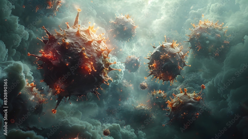 Poster explosive and fiery cataclysmic destruction in a chaotic and turbulent apocalyptic landscape