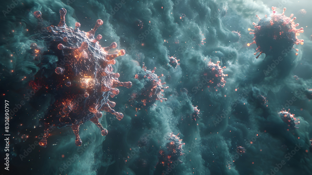 Poster Fiery Explosion Erupting in a Chaotic Turbulent and Destructive Scene of Intense Energy and Power