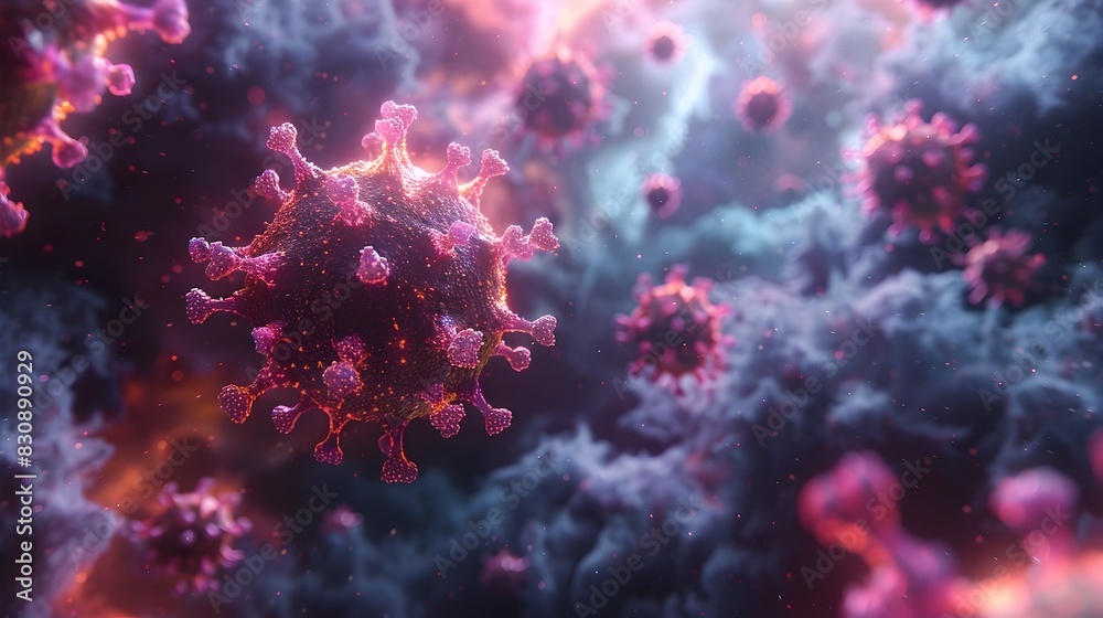 Aufkleber Glowing Abstract Viral Outbreak Microscopic Molecular Cells Conceptual Digital Art Background