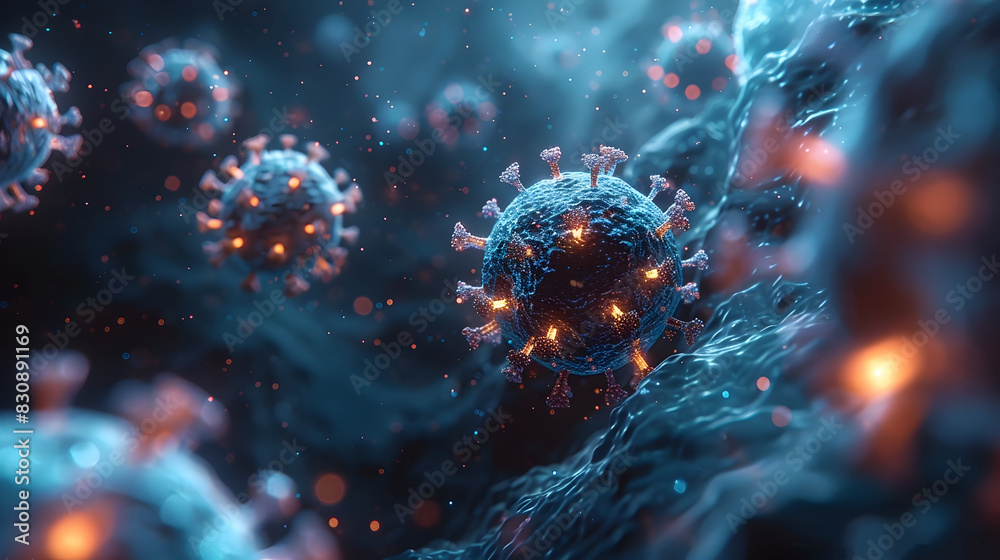 Poster Glowing Microscopic Virus Outbreak Conceptual 3D of Threatening Pandemic