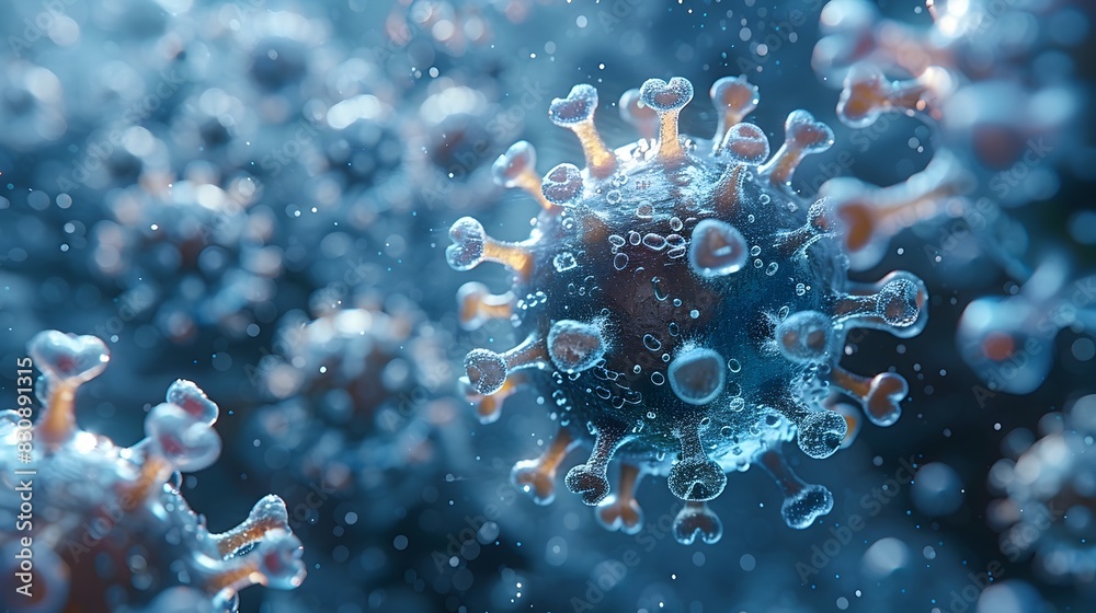 Aufkleber Glowing Viral Particle Microscopic View Depicting Pandemic Spread and Scientific Analysis